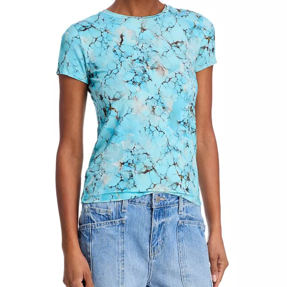 L'Agence Ressi Turquoise Stone Crewneck Tee Knit Top Small S NWT $115